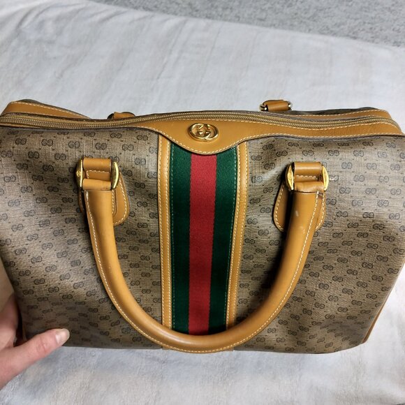 Authentic Vintage Gucci Micro GG Supreme Boston Bag Web Stripe Pristine Interior - Picture 15 of 15